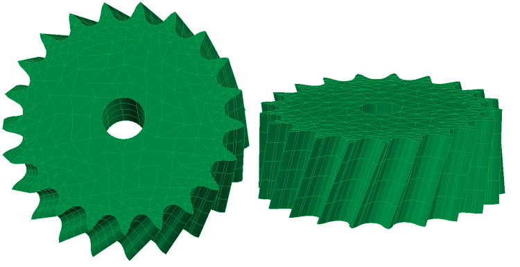 Gear with slanted swept mesh and curved elements